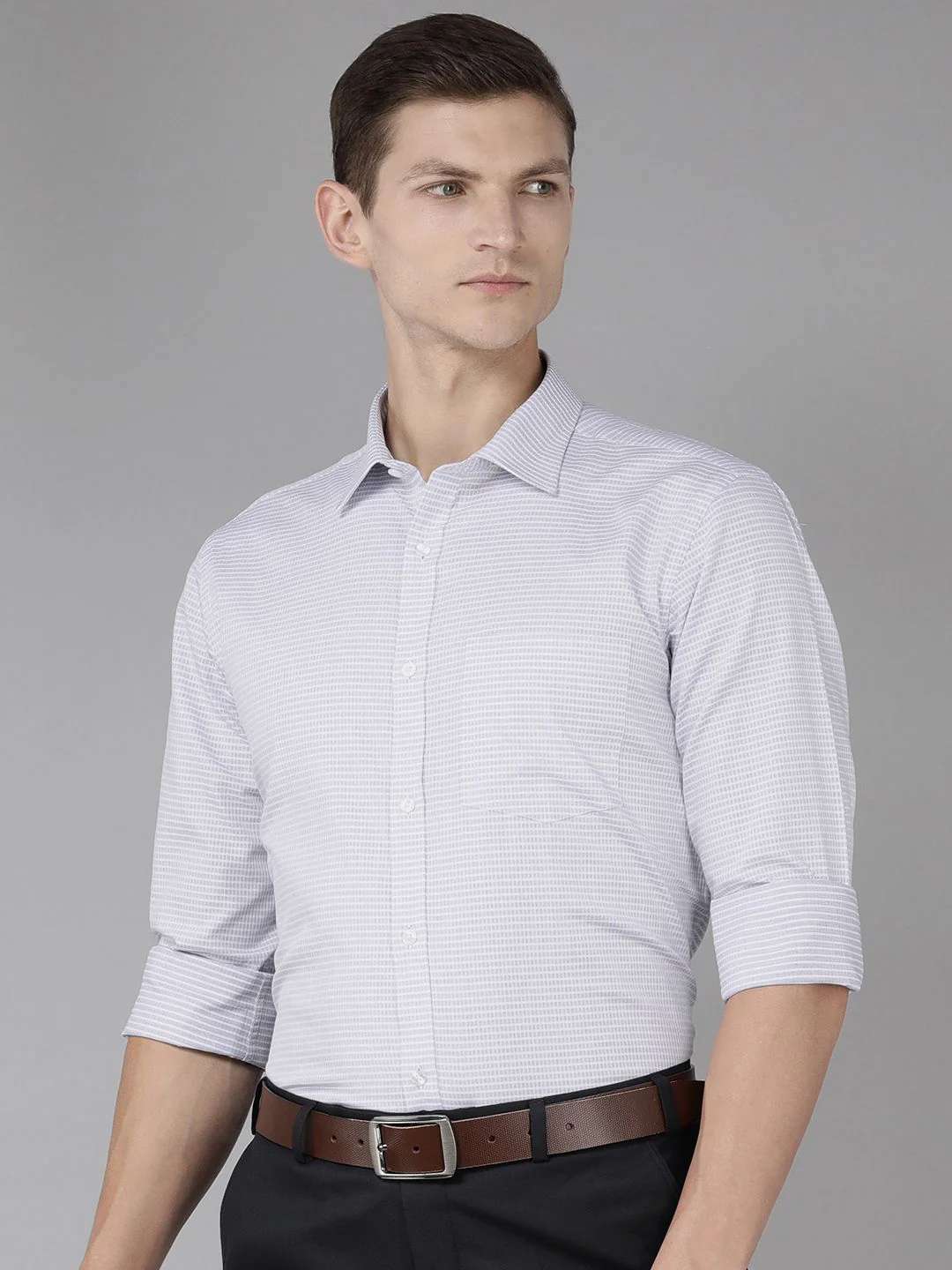Park Avenue Slim Fit Self-Checked Pure Cotton Formal Shirt - Image 4