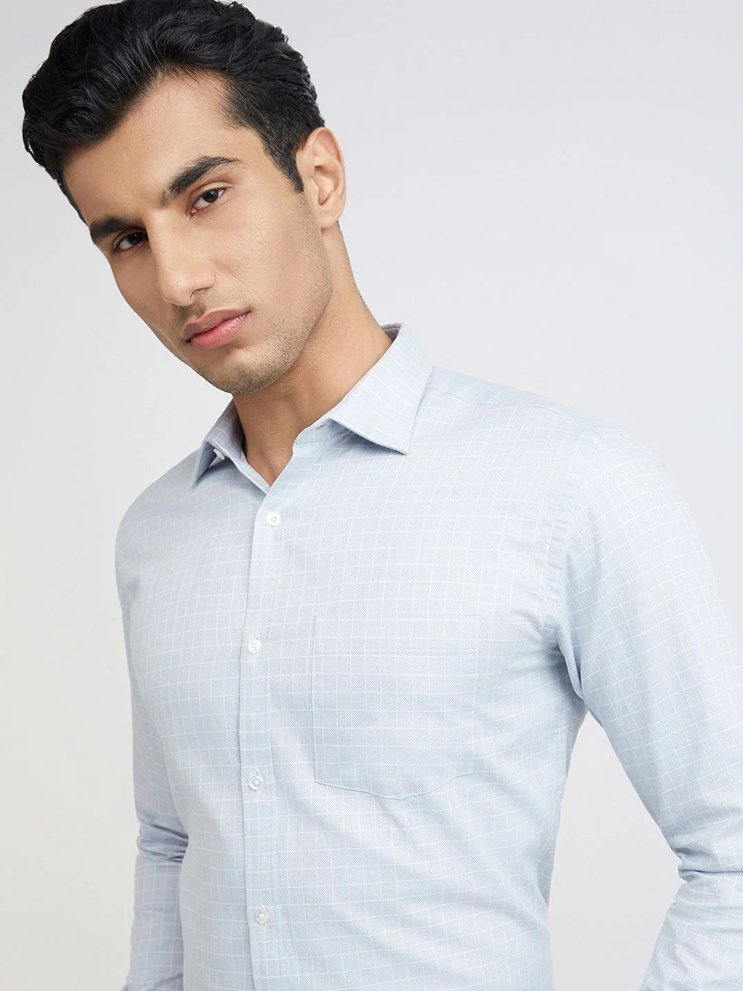 Park Avenue Slim Fit Windowpane Checks Pure Cotton Formal Shirt - Image 2
