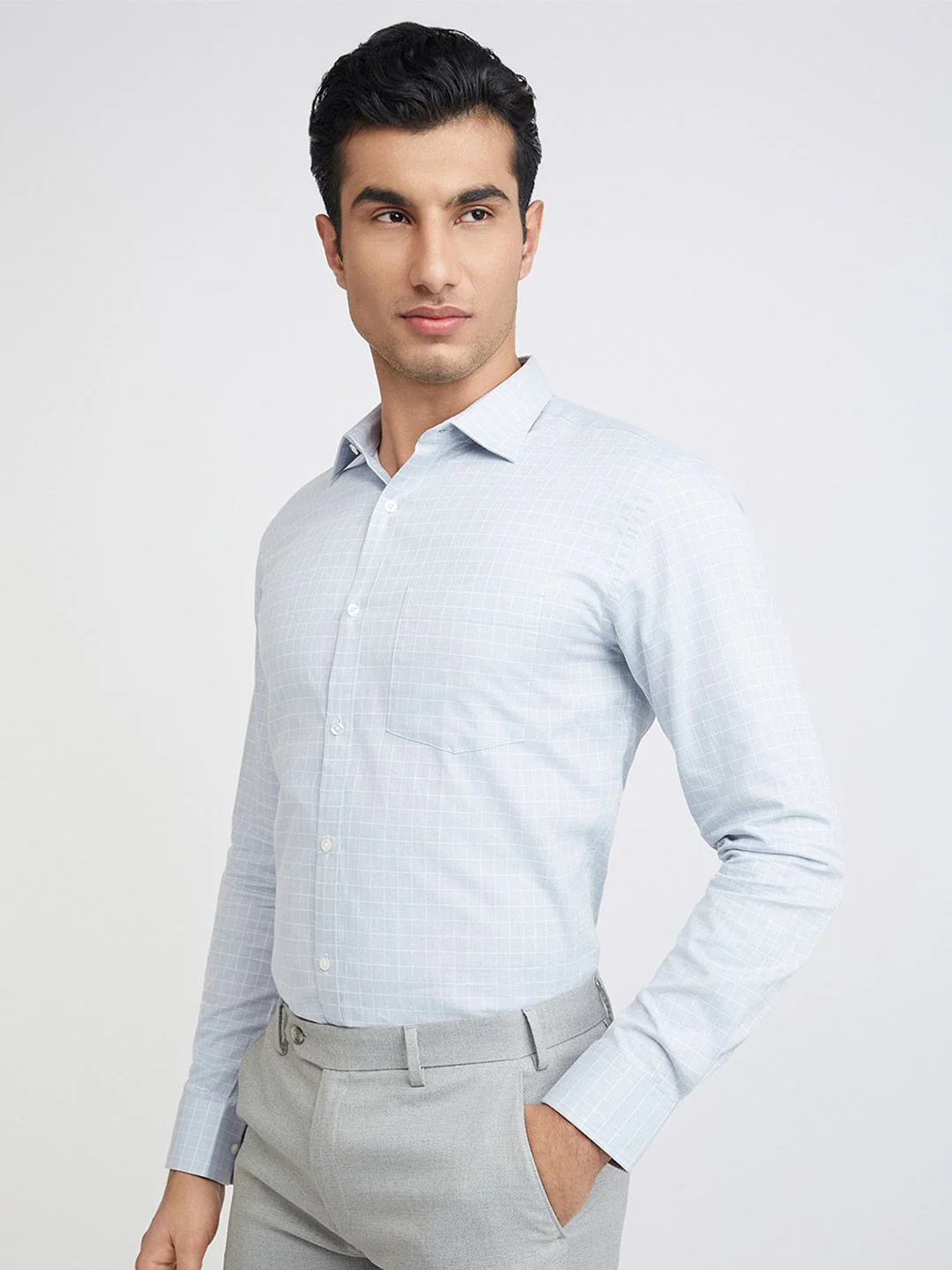 Park Avenue Slim Fit Windowpane Checks Pure Cotton Formal Shirt - Image 5