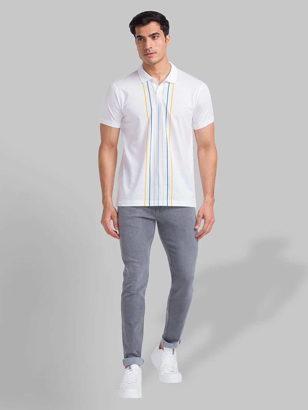 Park Avenue Striped Polo Collar Pure Cotton Slim Fit T-shirt - Image 4