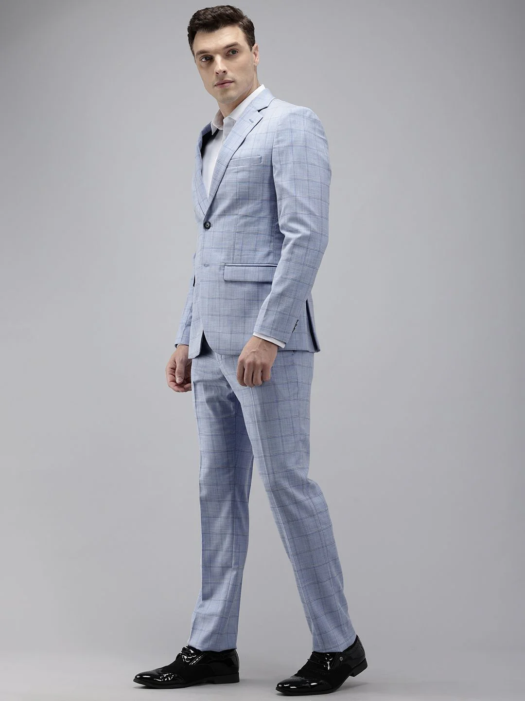 Park Avenue Super Slim Fit Checked Notched Lapel Single-Breasted Formal 2 Piece Suits - Image 5
