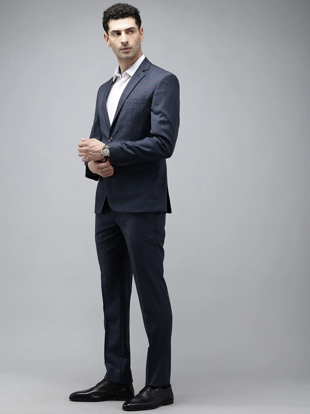 Park Avenue Super Slim Fit Checked Notched Lapel Single-Breasted Formal 2 Piece Suits - Image 5