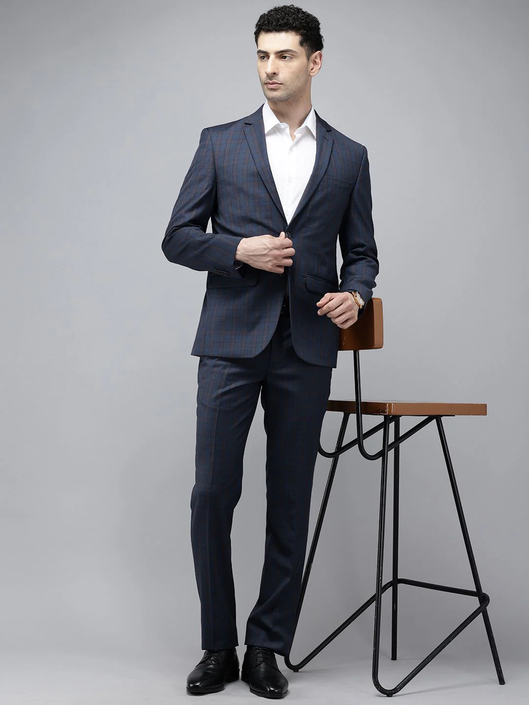 Park Avenue Super Slim Fit Checked Notched Lapel Single-Breasted Formal 2 Piece Suits - Image 6