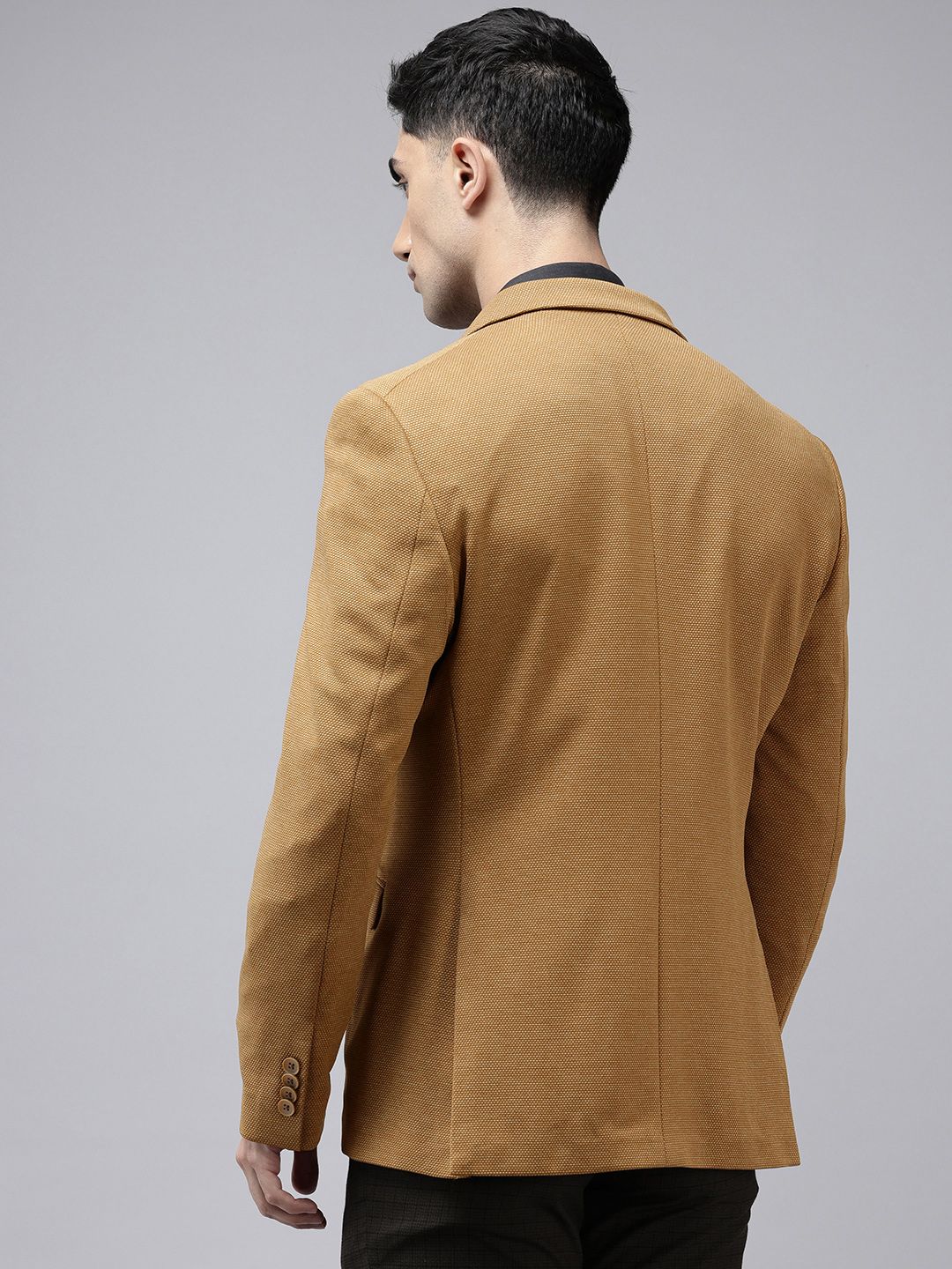 Park Avenue Super Slim Fit Self Design Notched Lapel Single-Breasted Formal Blazer - Image 5