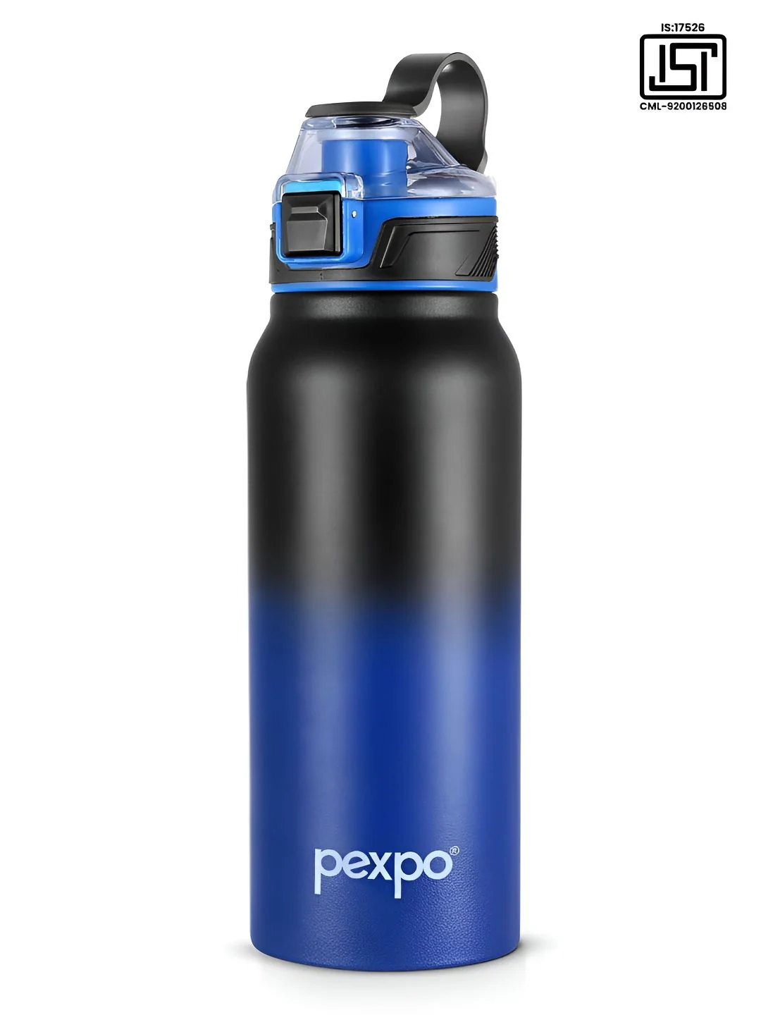 Pexpo Black & Blue Colourblocked Stainless Steel Double Wall Vacuum Water Bottle-740 ml - Image 3