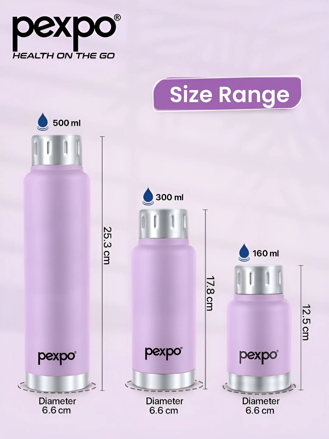 Pexpo Cameo Orchid Purple Thermosteel Hot & Cold Upto 6 Hrs Insulated Water Bottle 160ml - Image 5