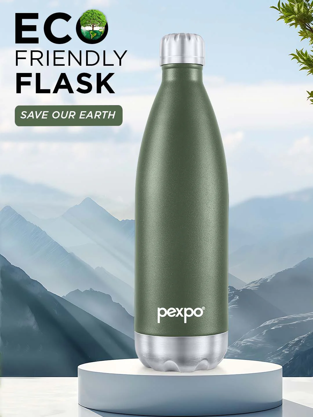 Pexpo ELECTRO ISI Certified Thermosteel 1L 24 Hrs Hot & Cold Green Water Bottle 1000ml - Image 4