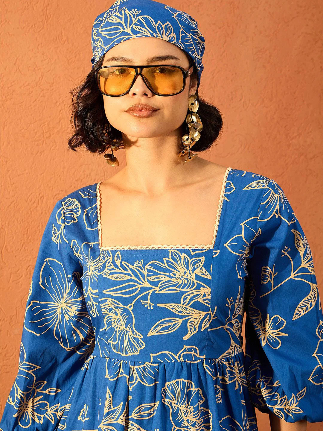 Pink Paprika by SASSAFRAS Floral Printed Puff Sleeves Fit and Flare Midi Dress - Image 3