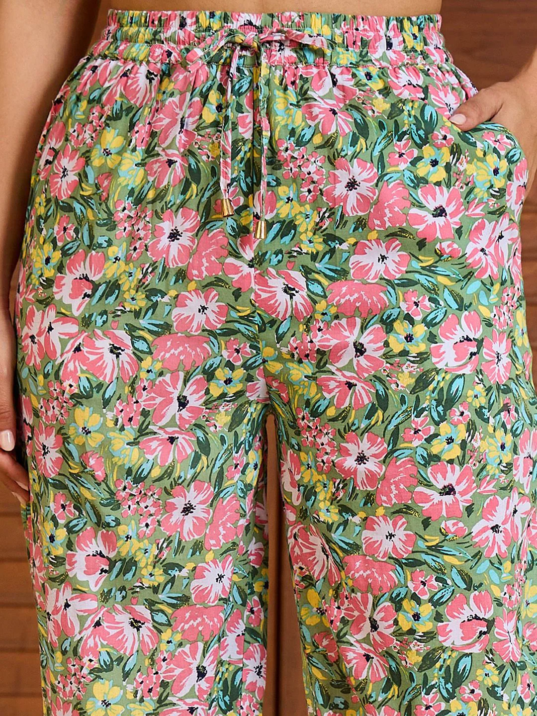 Pink Paprika by SASSAFRAS Floral Printed V Neck Peplum Top With Trousers Co-Ords - Image 3