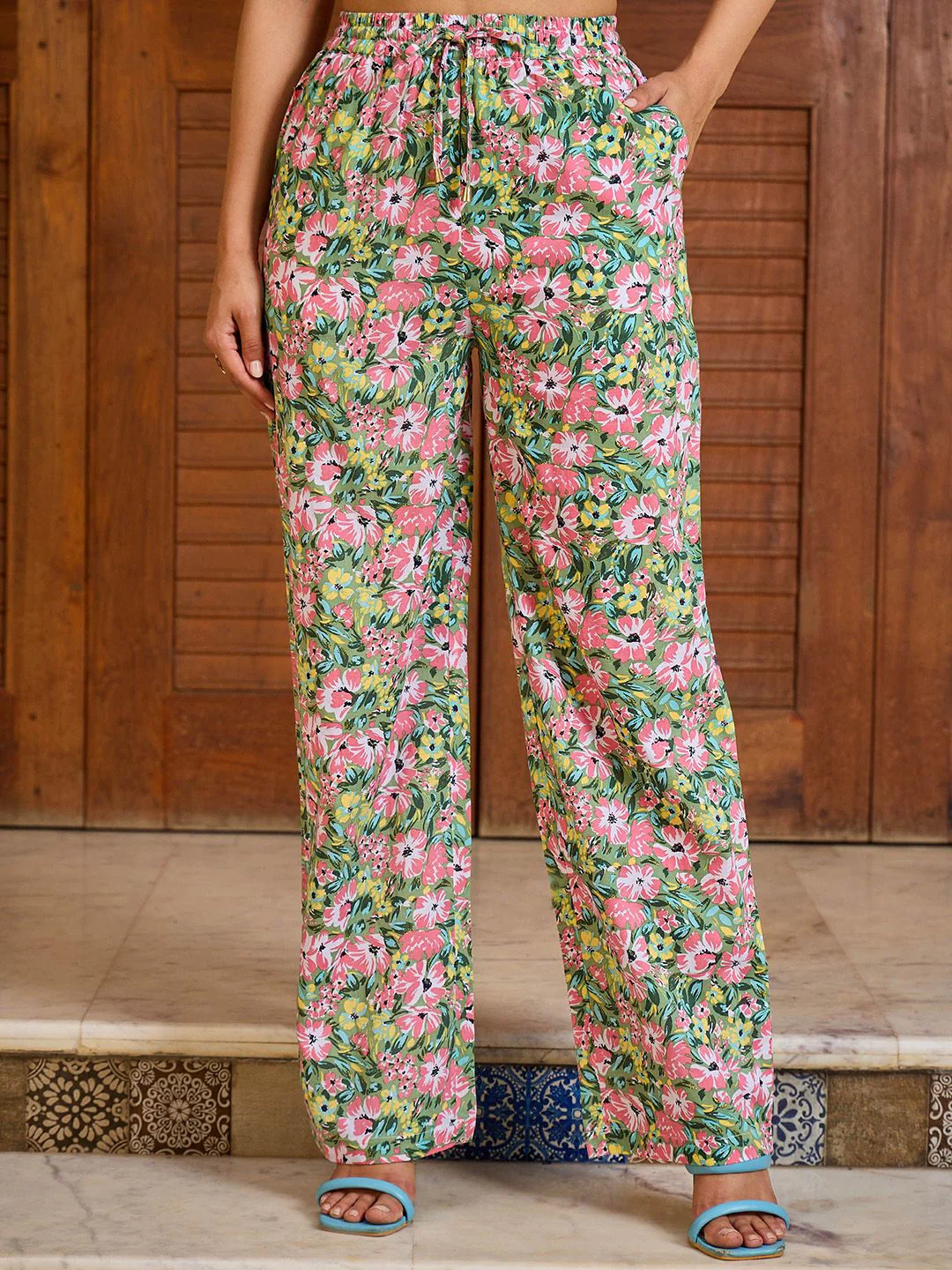 Pink Paprika by SASSAFRAS Floral Printed V Neck Peplum Top With Trousers Co-Ords - Image 7