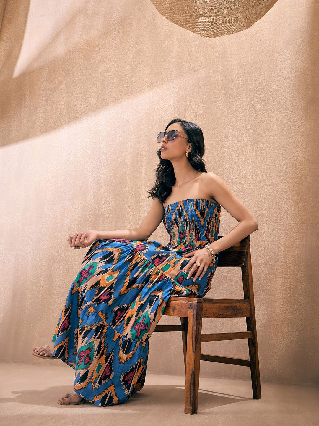 Pink Paprika by SASSAFRAS Ikat Printed Strapless Smocked Tube Fit & Flare Maxi Dress - Image 6
