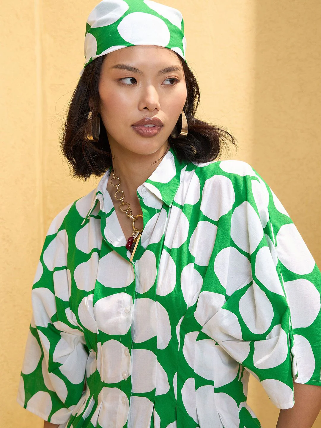 Pink Paprika by SASSAFRAS Polka Dot Printed Pure Cotton Shirt Collar Shirt With Shorts - Image 2