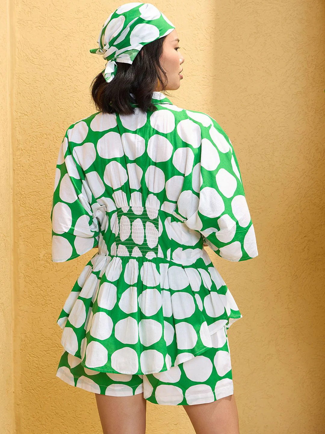 Pink Paprika by SASSAFRAS Polka Dot Printed Pure Cotton Shirt Collar Shirt With Shorts - Image 4