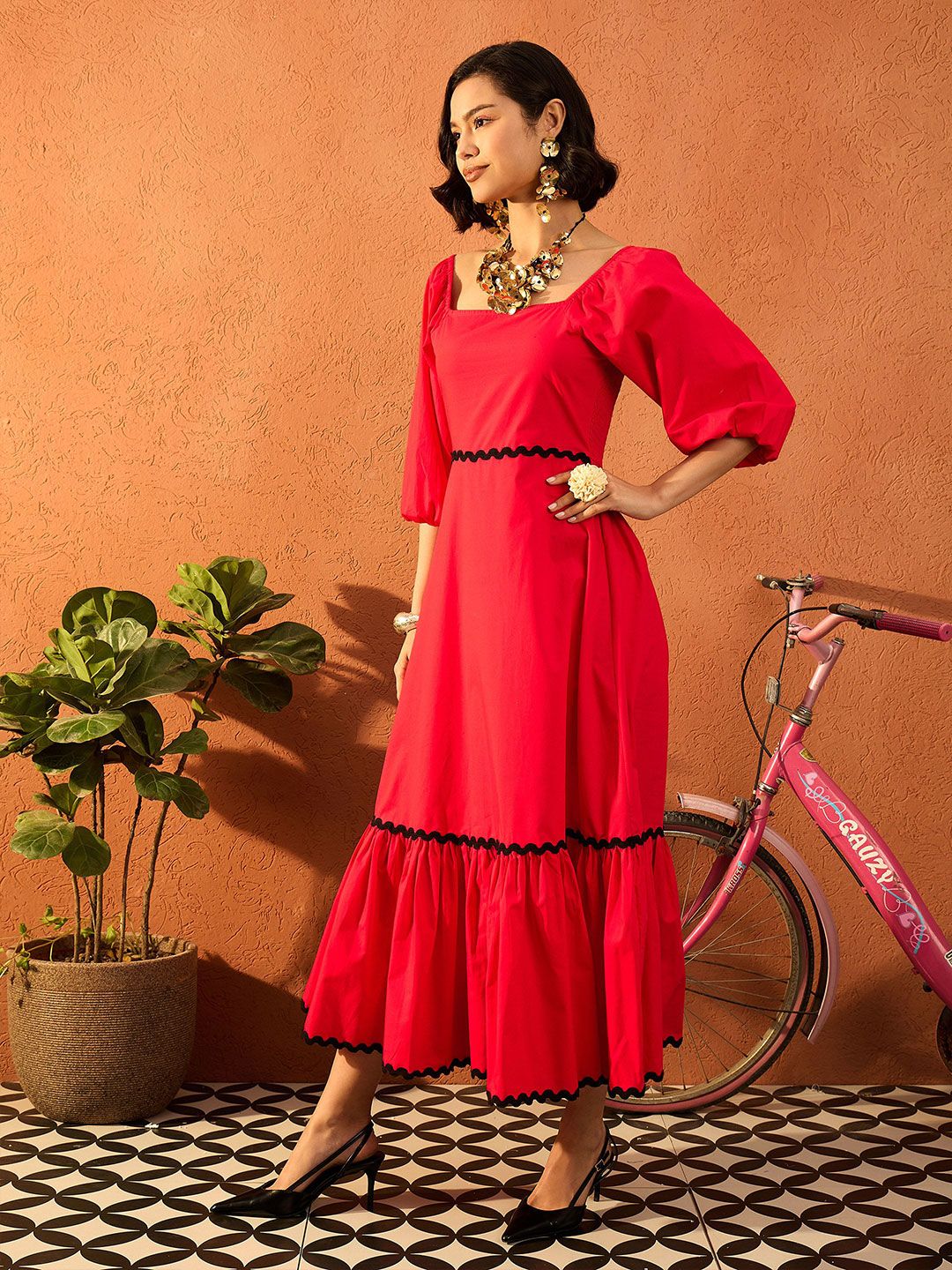 Pink Paprika by SASSAFRAS Women Bishop Sleeves Fit & Flare Maxi Dress - Image 3