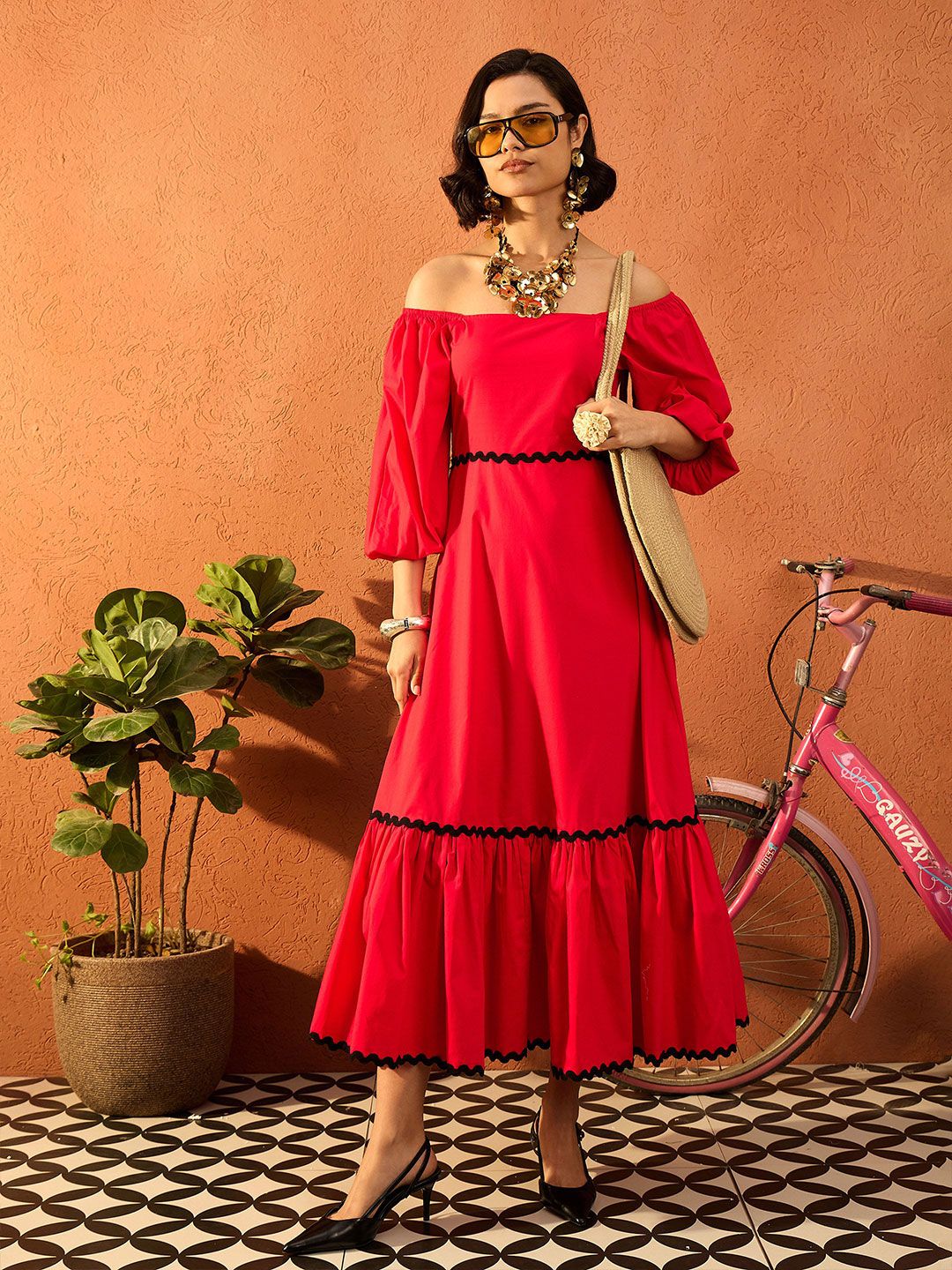 Pink Paprika by SASSAFRAS Women Bishop Sleeves Fit & Flare Maxi Dress - Image 4