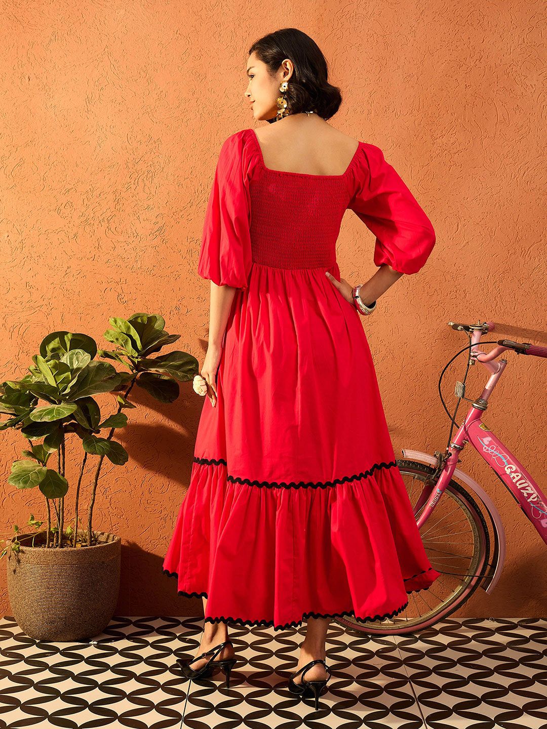 Pink Paprika by SASSAFRAS Women Bishop Sleeves Fit & Flare Maxi Dress - Image 5