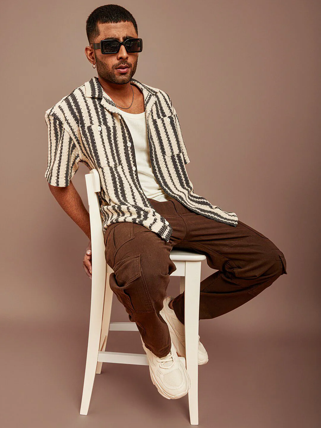 Powerlook Black and Off White Striped Semi Sheer Cotton Oversized Shirt