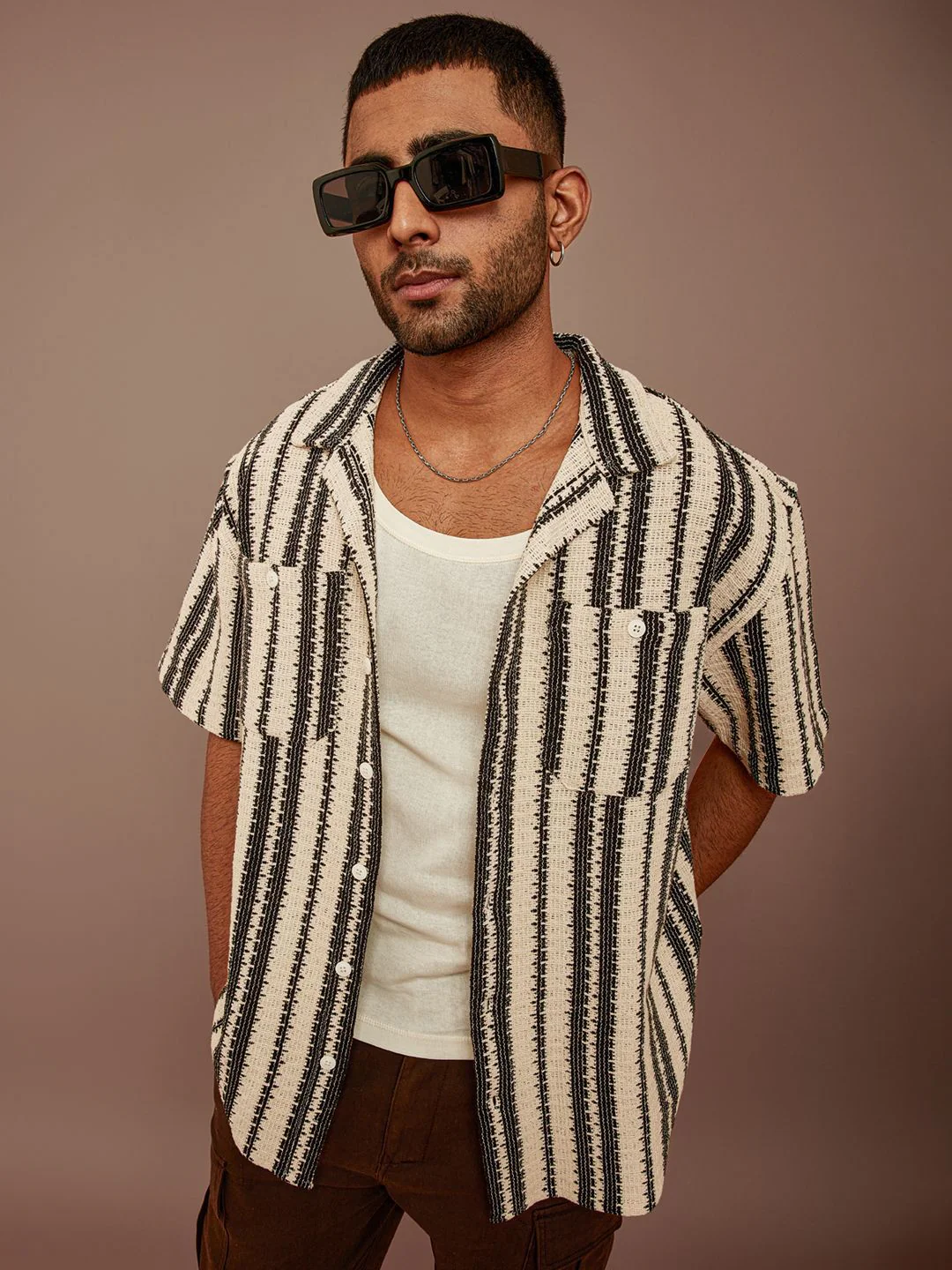Powerlook Black and Off White Striped Semi Sheer Cotton Oversized Shirt - Image 2