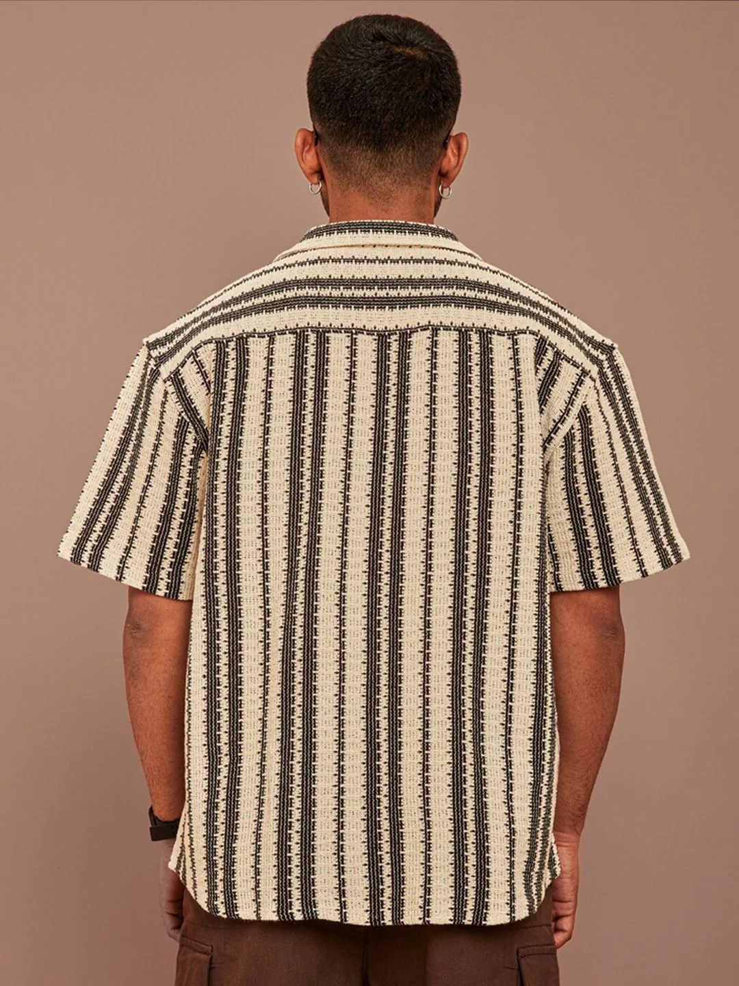 Powerlook Black and Off White Striped Semi Sheer Cotton Oversized Shirt - Image 4