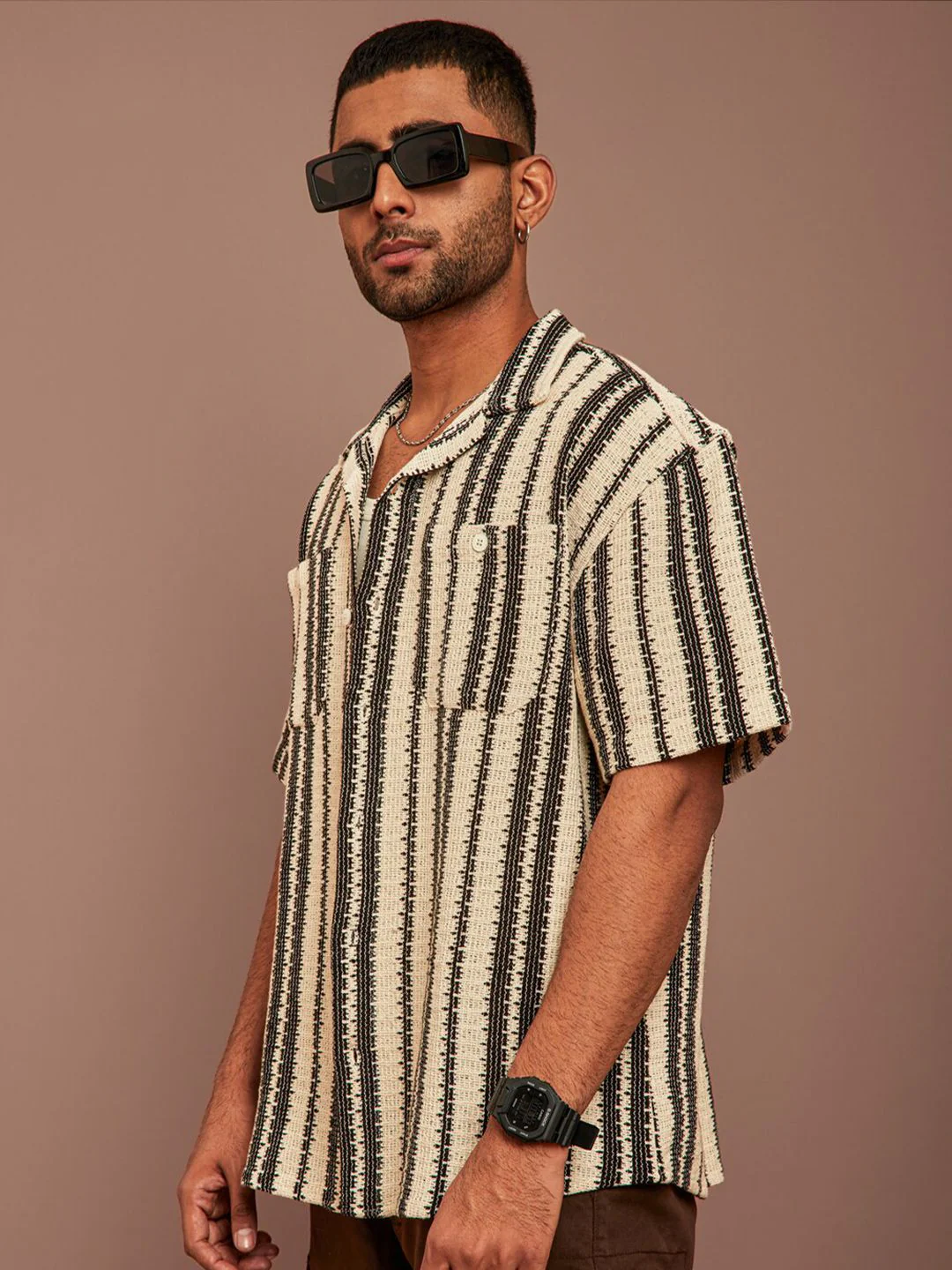 Powerlook Black and Off White Striped Semi Sheer Cotton Oversized Shirt - Image 5
