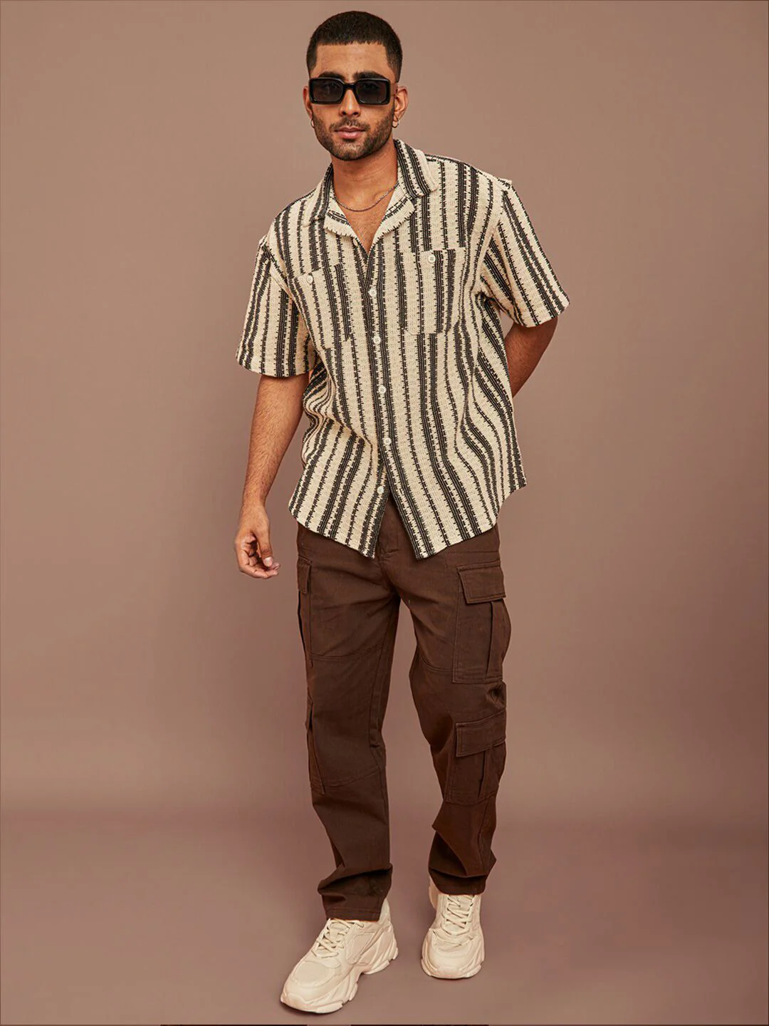 Powerlook Black and Off White Striped Semi Sheer Cotton Oversized Shirt - Image 6