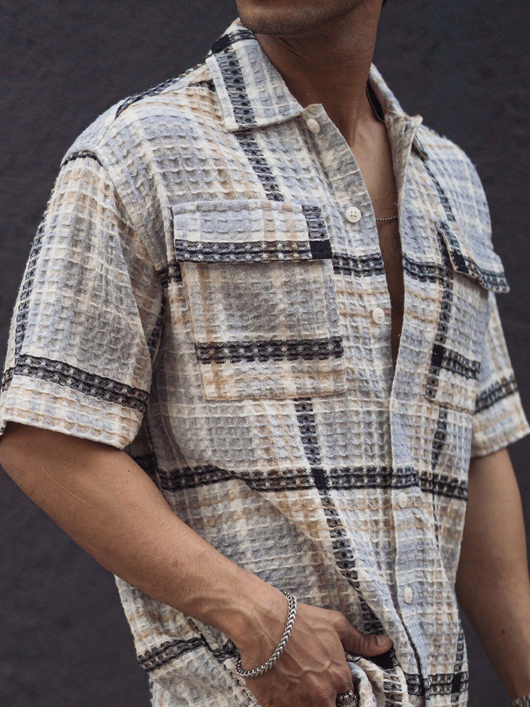 Powerlook Black India Slim Cotton Checked Casual Oversized Shirt - Image 3