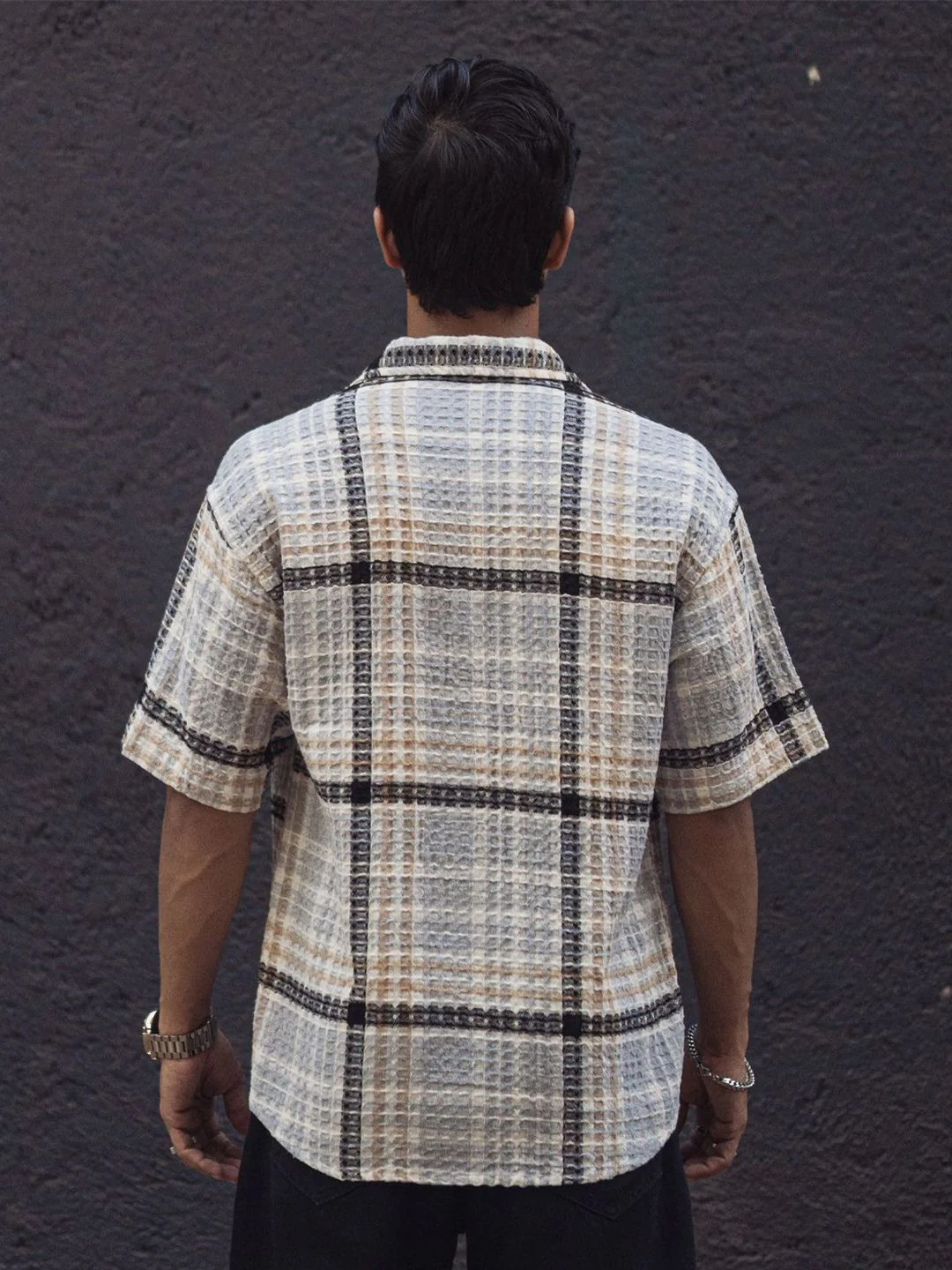 Powerlook Black India Slim Cotton Checked Casual Oversized Shirt - Image 4