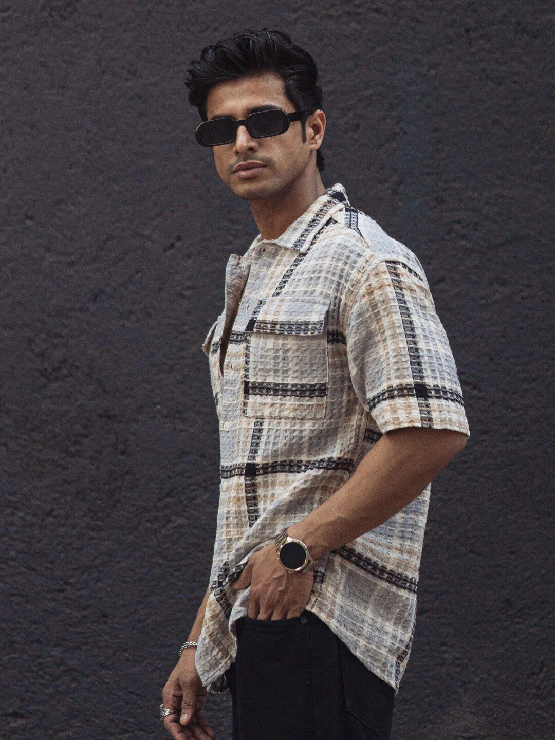 Powerlook Black India Slim Cotton Checked Casual Oversized Shirt - Image 5