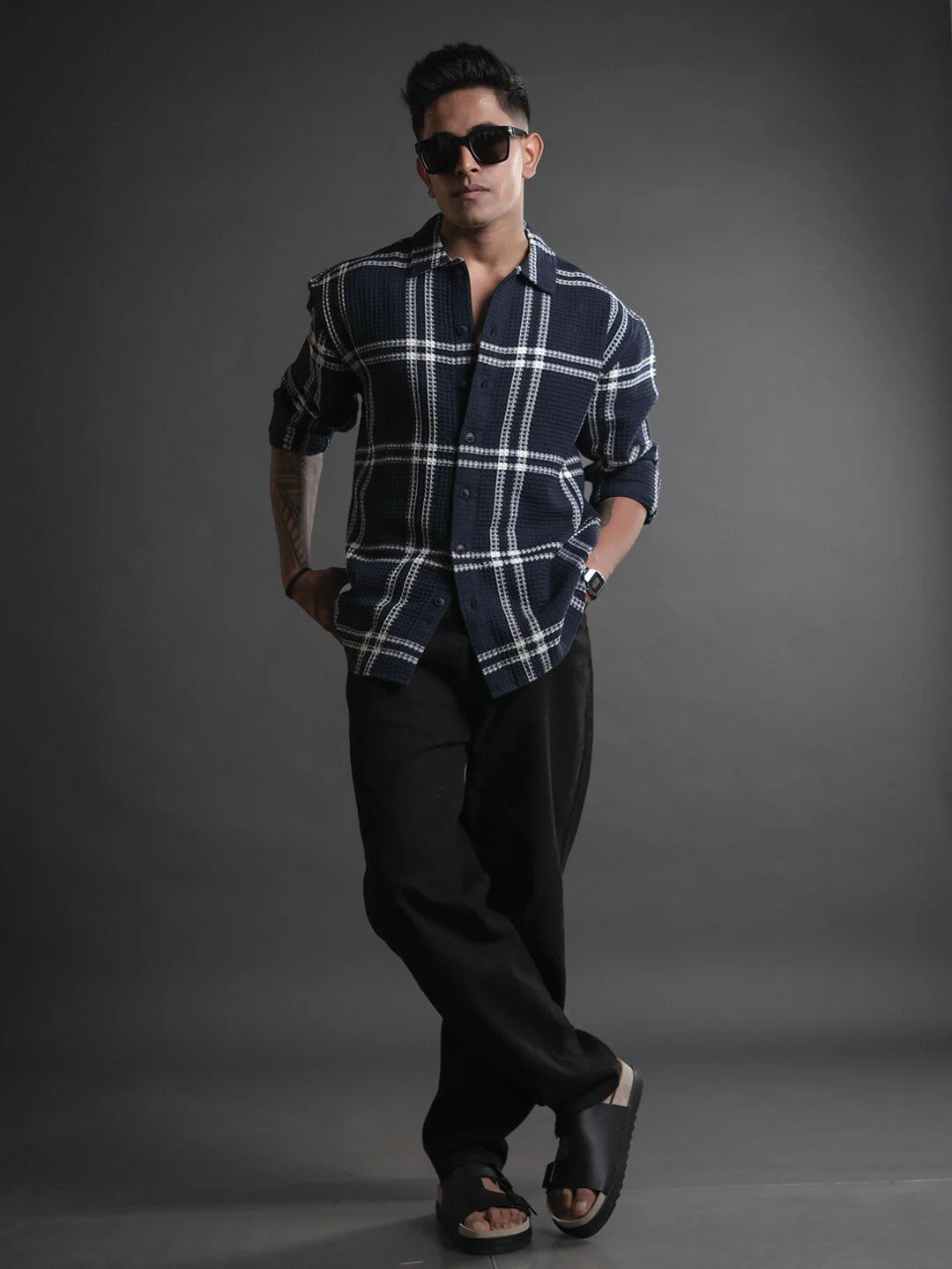 Powerlook Blue India Slim Oversized Tartan Checked Casual Shirt - Image 4