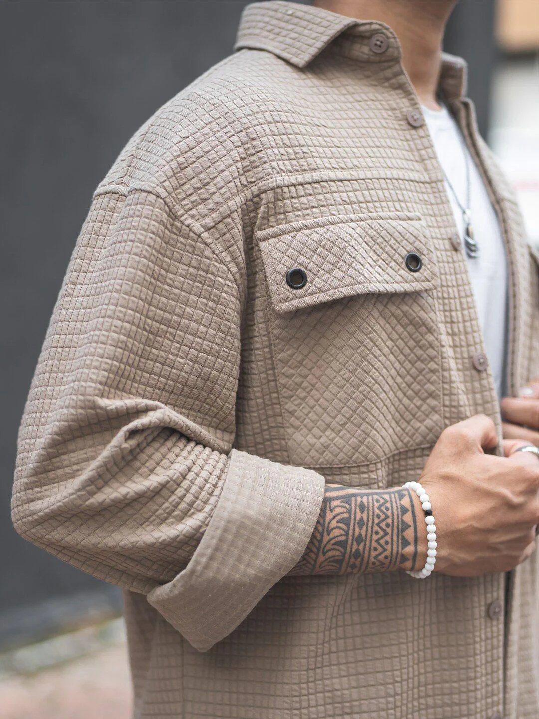 Powerlook Checked India Slim Opaque Structured Double Pockets Oversized Casual Shaket - Image 2