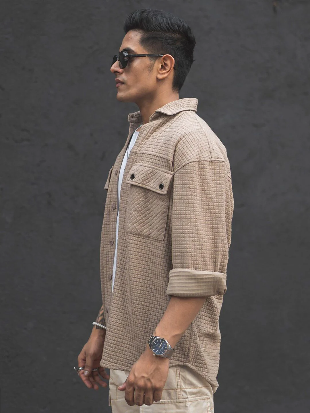 Powerlook Checked India Slim Opaque Structured Double Pockets Oversized Casual Shaket - Image 3