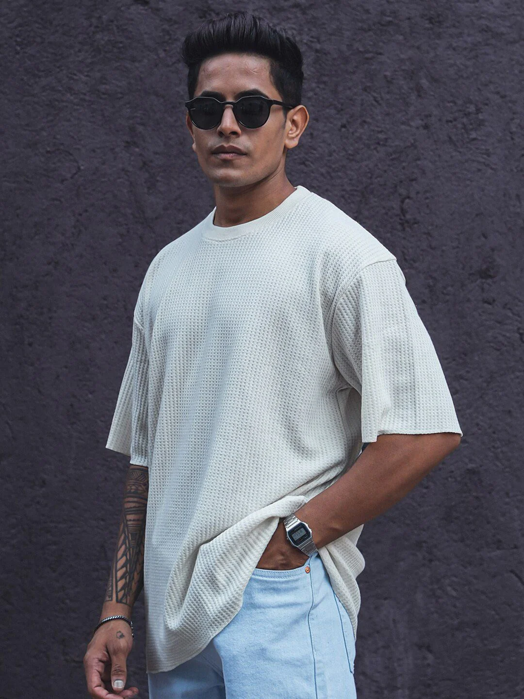 Powerlook Drop-Shoulder Sleeves Oversized Half Sleeves T Shirt - Image 3