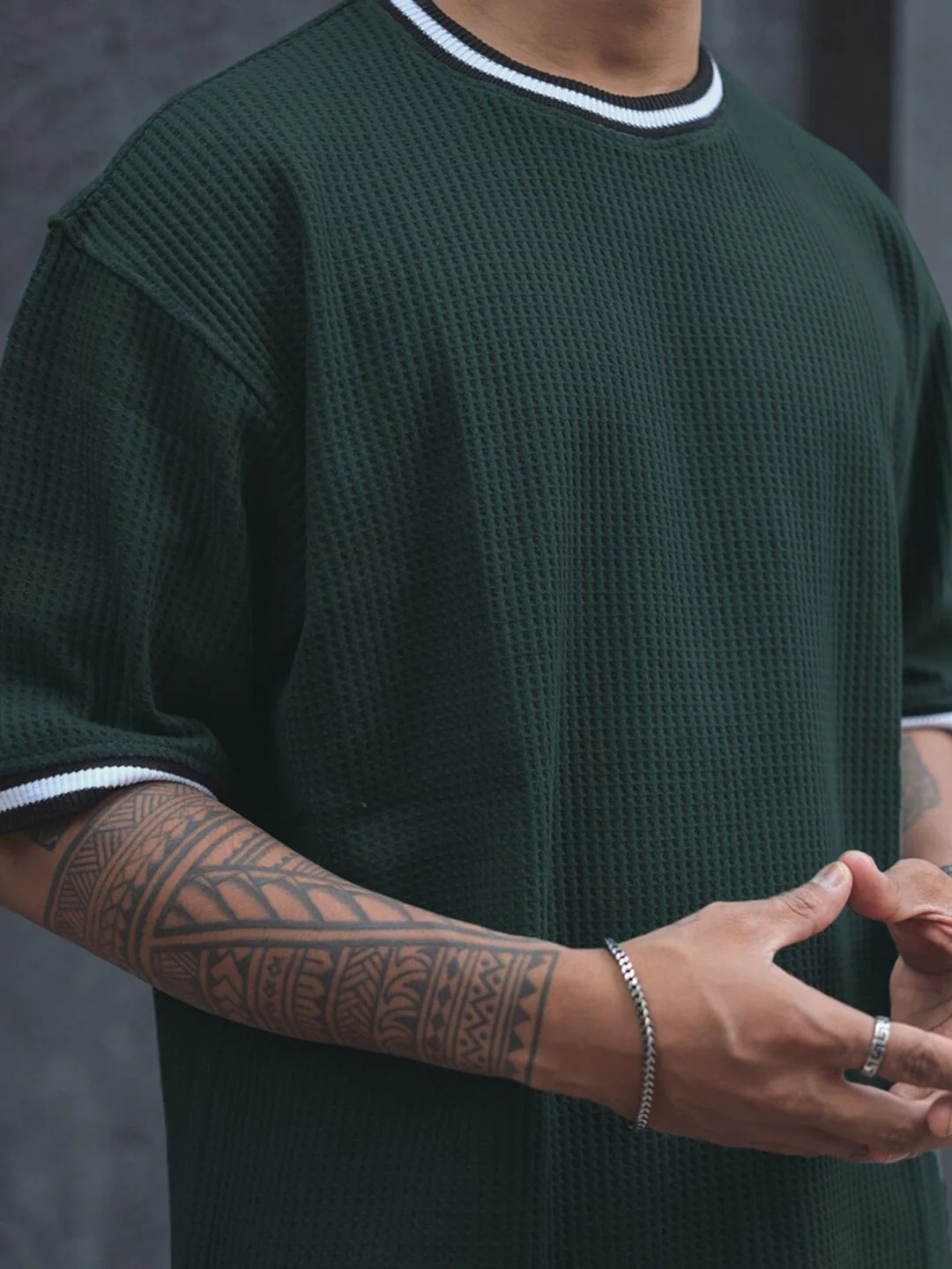Powerlook Green Cotton Round Neck Oversized T-shirt - Image 2