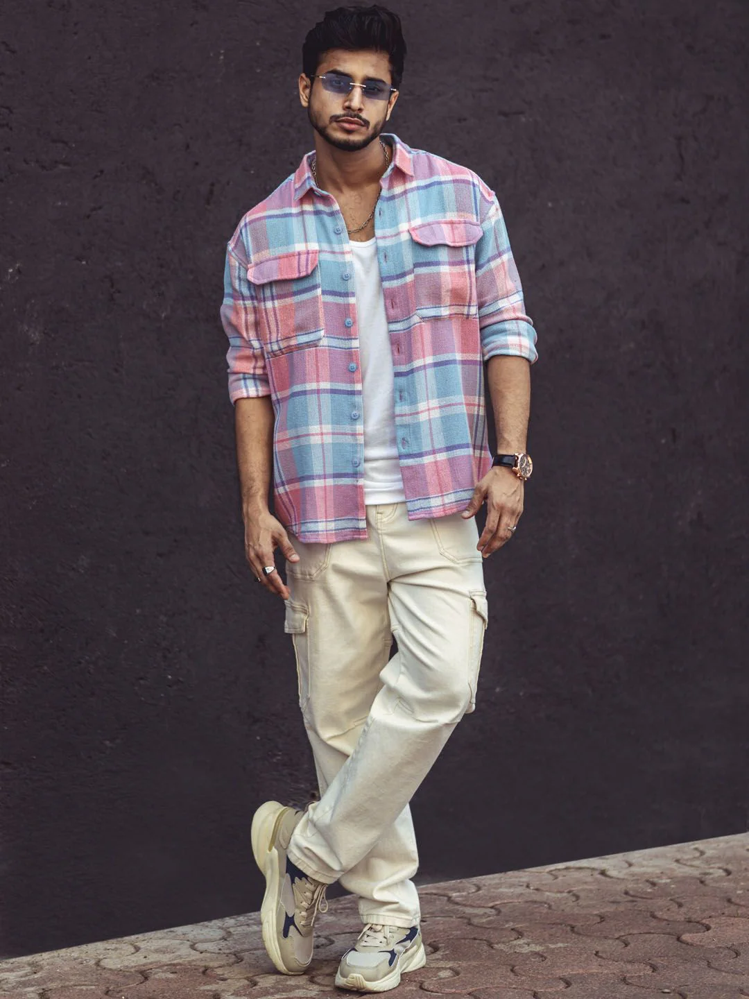 Powerlook India Slim Checked Drop-Shoulder Sleeves Casual Oversized Shirt - Image 4