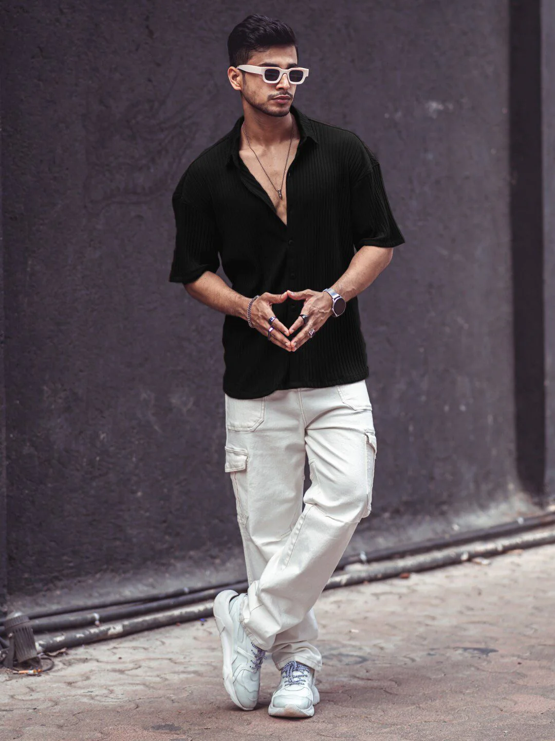 Powerlook India Slim Ribbed Drop Shoulder Sleeves Oversized Casual Shirt - Image 4