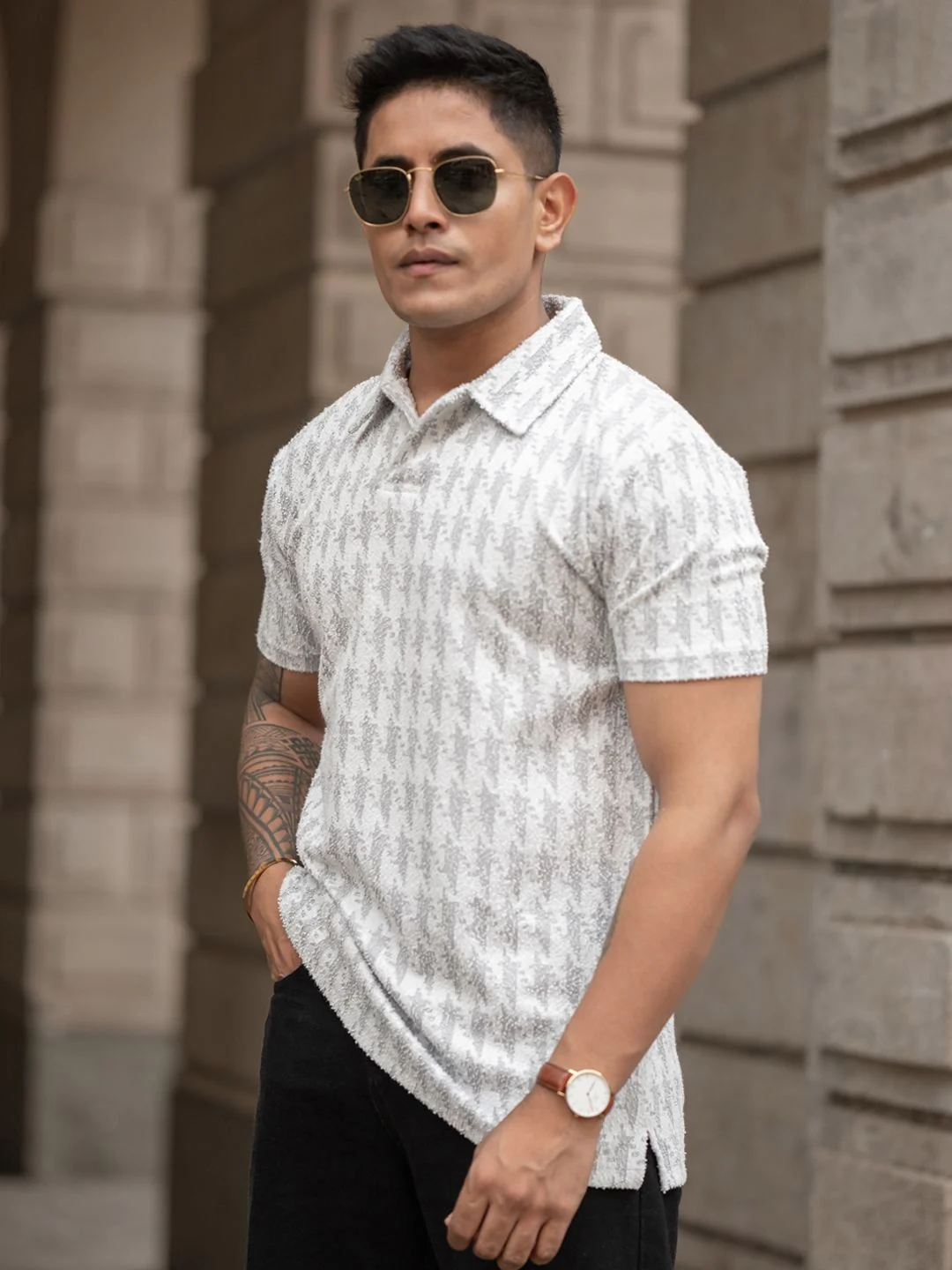 Powerlook Men Abstract Printed Polo Collar Cotton T-shirt - Image 6