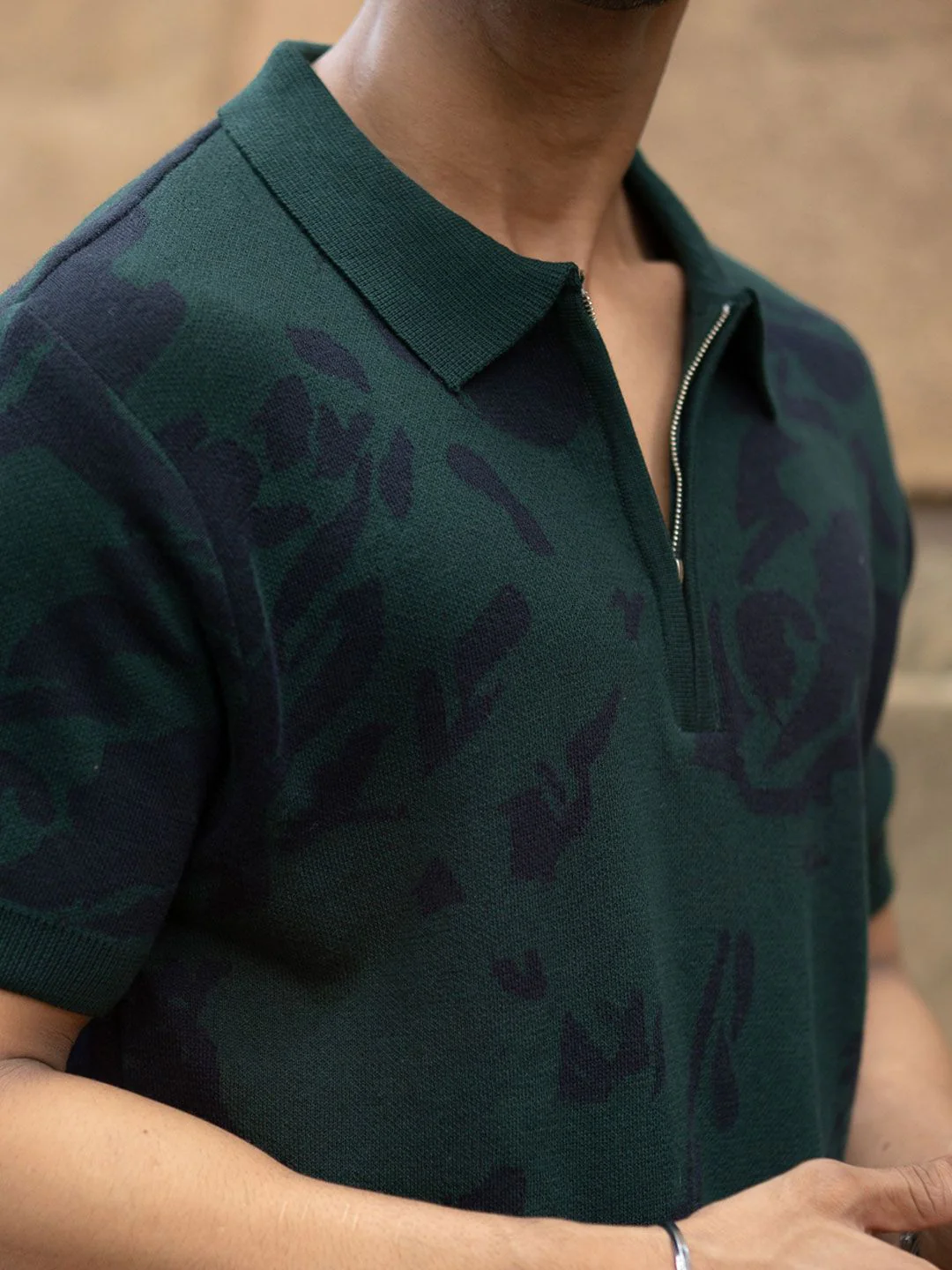 Powerlook Men Abstract Printed Polo Collar Cotton T-shirt - Image 3