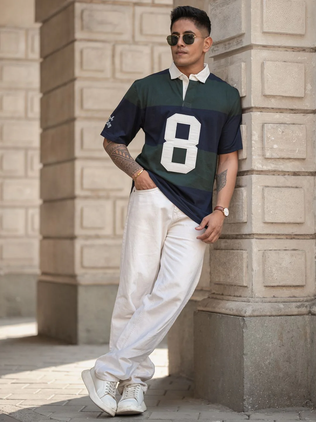 Powerlook Men Colourblocked Polo Collar Pure Cotton T-shirt - Image 4