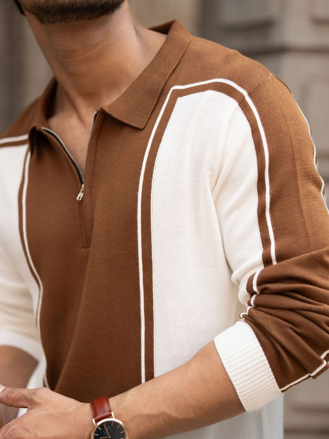 Powerlook Men Colourblocked Polo Collar Pure Cotton Casual Sweatshirt - Image 2
