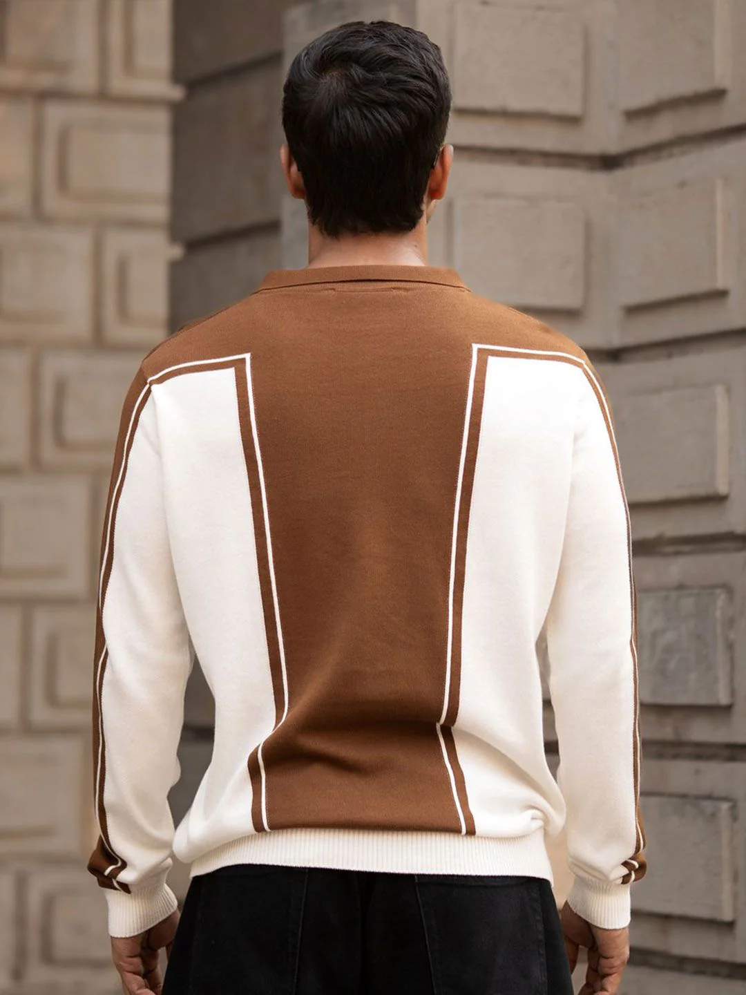 Powerlook Men Colourblocked Polo Collar Pure Cotton Casual Sweatshirt - Image 4