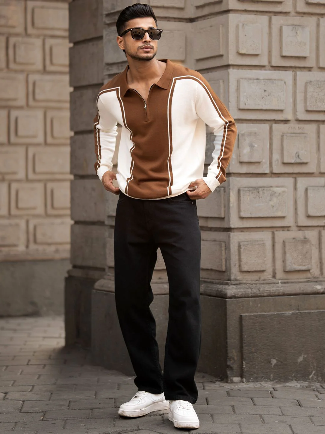 Powerlook Men Colourblocked Polo Collar Pure Cotton Casual Sweatshirt - Image 6