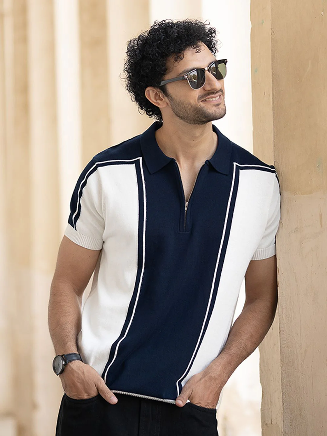 Powerlook Men Colourblocked Polo Collar Regular Fit Cotton T-shirt - Image 2