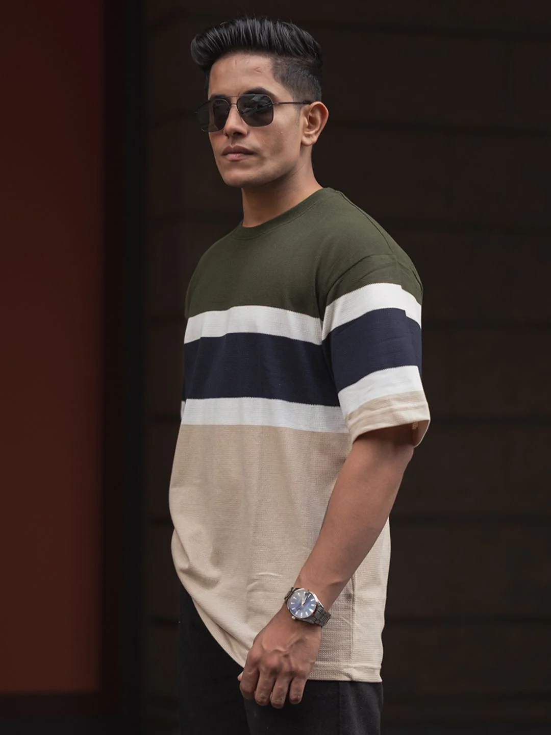 Powerlook Men Colourblocked Round Neck Oversized T-shirt - Image 3