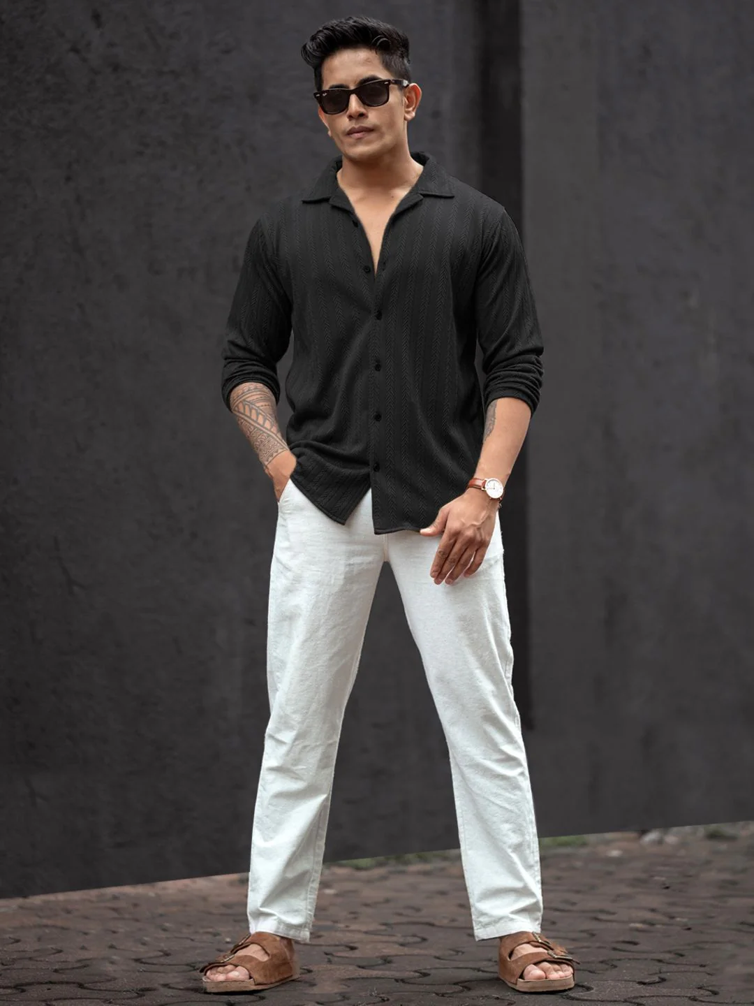 Powerlook Men Cuban Collar Textured Cotton Relaxed Fit Casual Shirt - Image 4