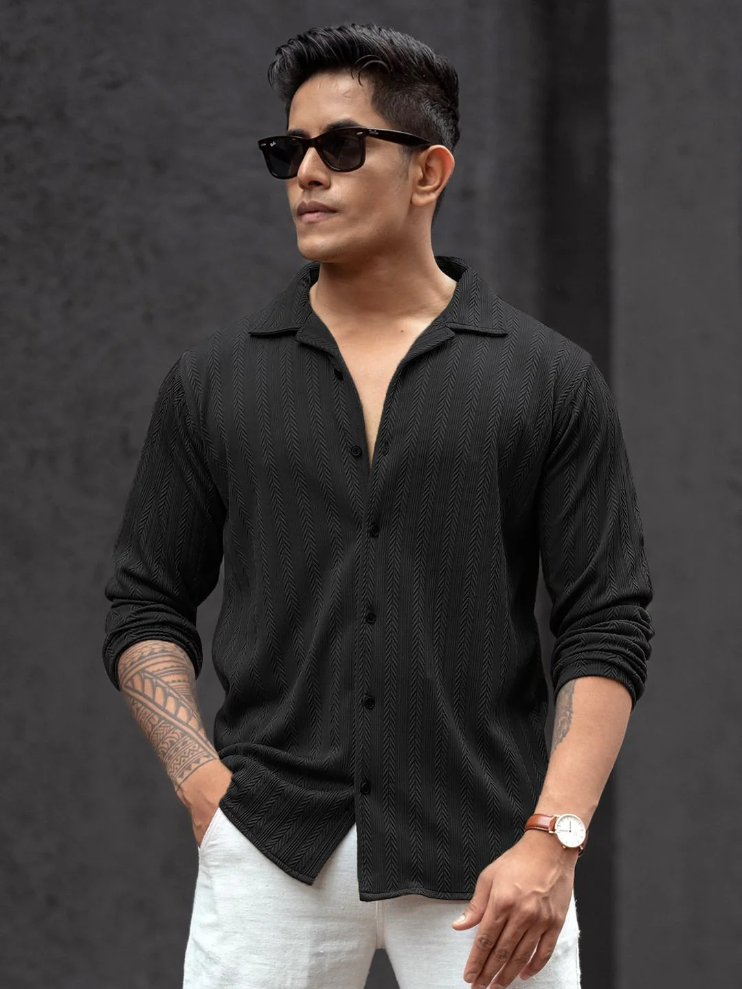 Powerlook Men Cuban Collar Textured Cotton Relaxed Fit Casual Shirt - Image 6