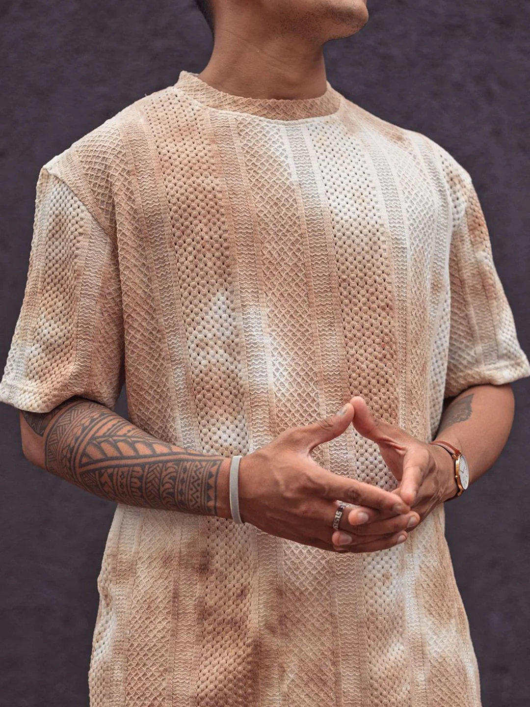Powerlook Men Dyed Round Neck Oversized T-Shirt - Image 2