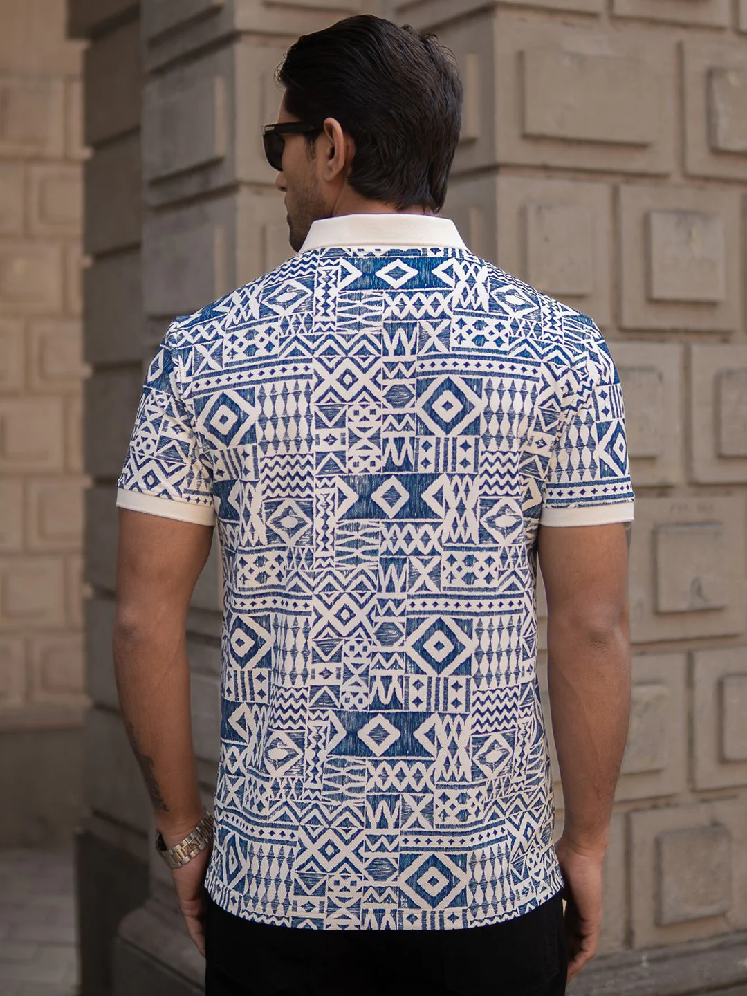 Powerlook Men Geometric Printed Polo Collar T-shirt - Image 5