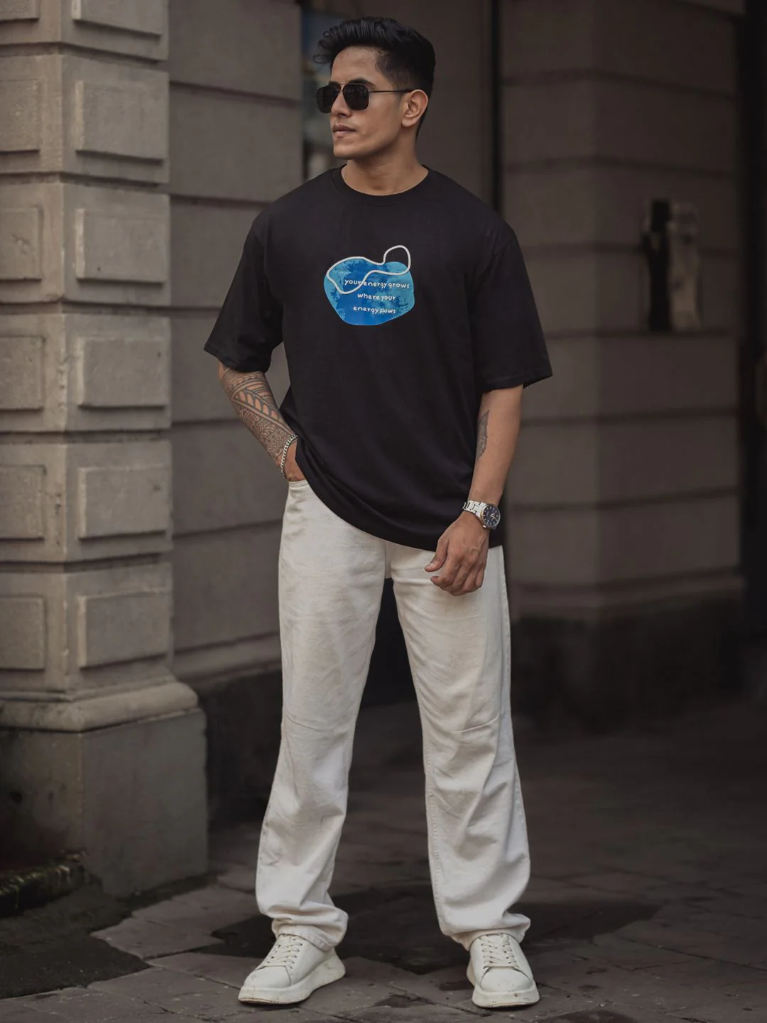 Powerlook Men Graphic Printed Round Neck Pure Cotton Oversized T-Shirt - Image 4