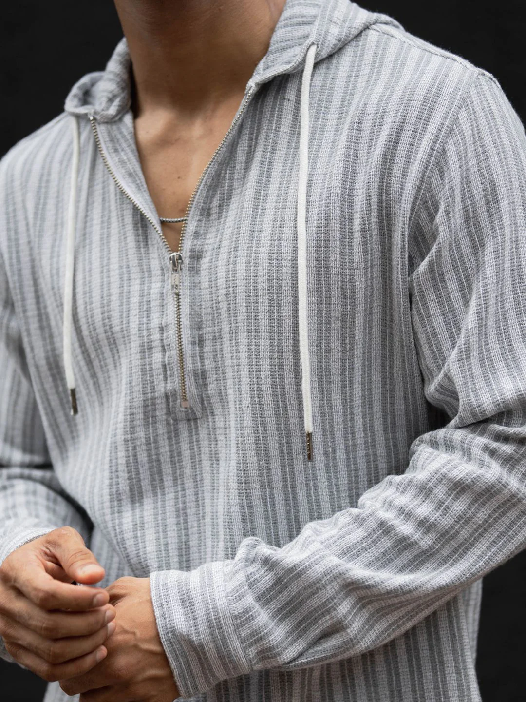 Powerlook Men Hood Vertical Striped Cotton Casual Shirt - Image 2