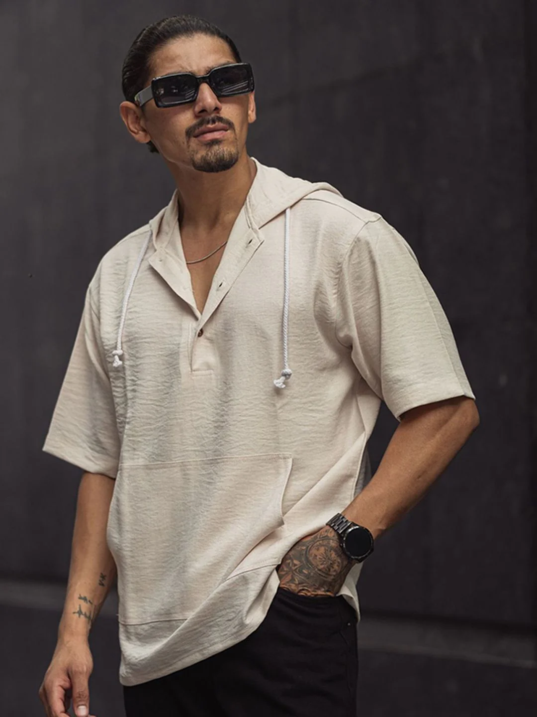 Powerlook Men Hooded Drop-Shoulder Sleeves T-shirt - Image 3